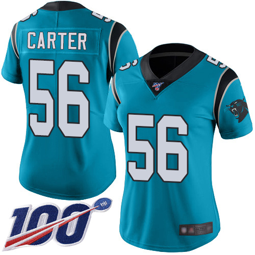 Carolina Panthers Limited Blue Women Jermaine Carter Alternate Jersey NFL Football #56 100th Season Vapor Untouchable->women nfl jersey->Women Jersey
